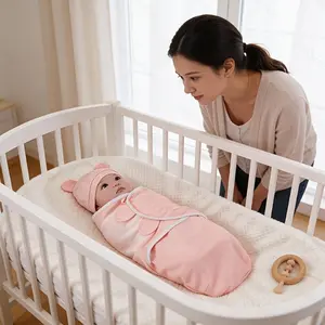 Baby Blanket Set (1 Blanket + 1 Hat), Soft Comfortable Adjustable Baby Wrap, Multiple Colors Available, Suitable for 0-6 Months