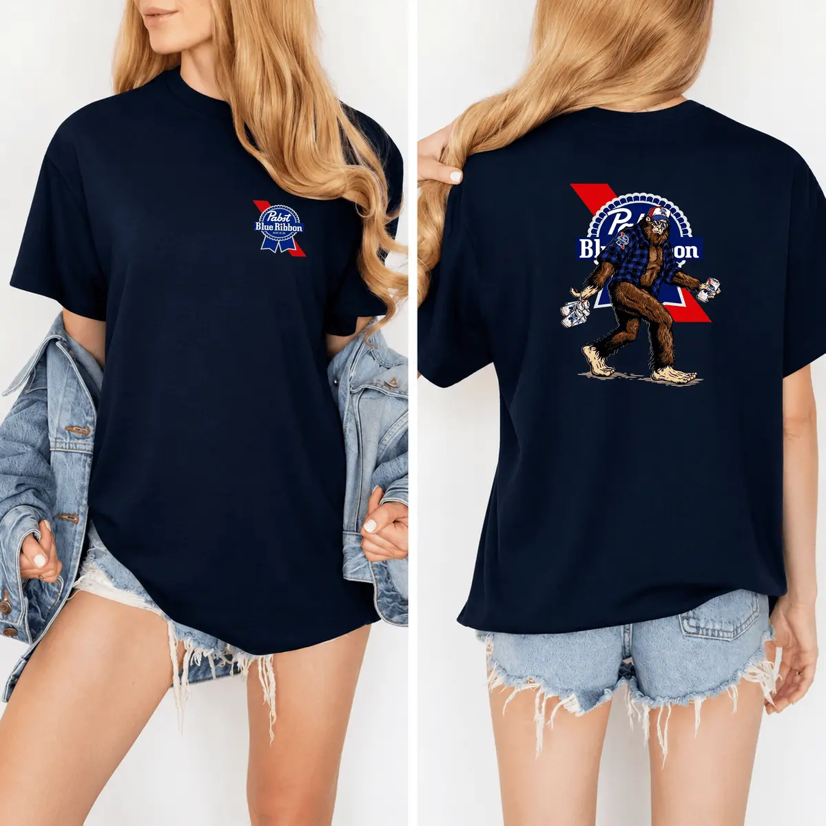 Bigfoot Pabst Blue Ribon T-Shirt Hoodie 2 Sided Graphic Printed Unisex Classic Comfort Cotton T-Shirt Collar Menswear Ho_078 Go-To Cotton Hoodie & Sweatshirt for Men & Women
