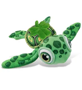 DolliBu Green Sea Turtle Stuffed Animal with Green Plush Shamrock - 14 Inches