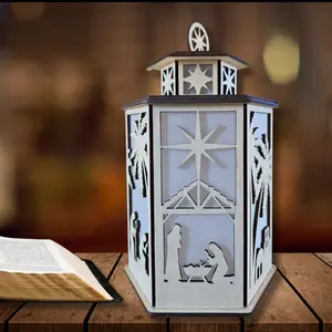 Hand-Crafted Nativity Tealight Lantern with Flickering Tealight - 16 Finish Choices Decor Gift Wood Glossy Wooden