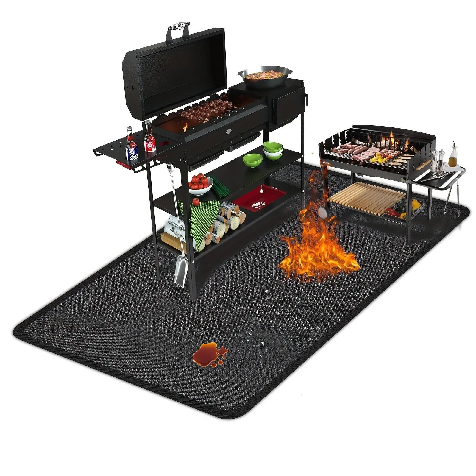 76x 51 Inch Large Grill Mat For Outdoor Grill, Fireproof Waterproof Oil-Proof BBQ Mat For Deck, Patio, Lawn, Or Indoor Fireplace, Easy To Clean Under Grill Protector For Fire Pit And Smoker