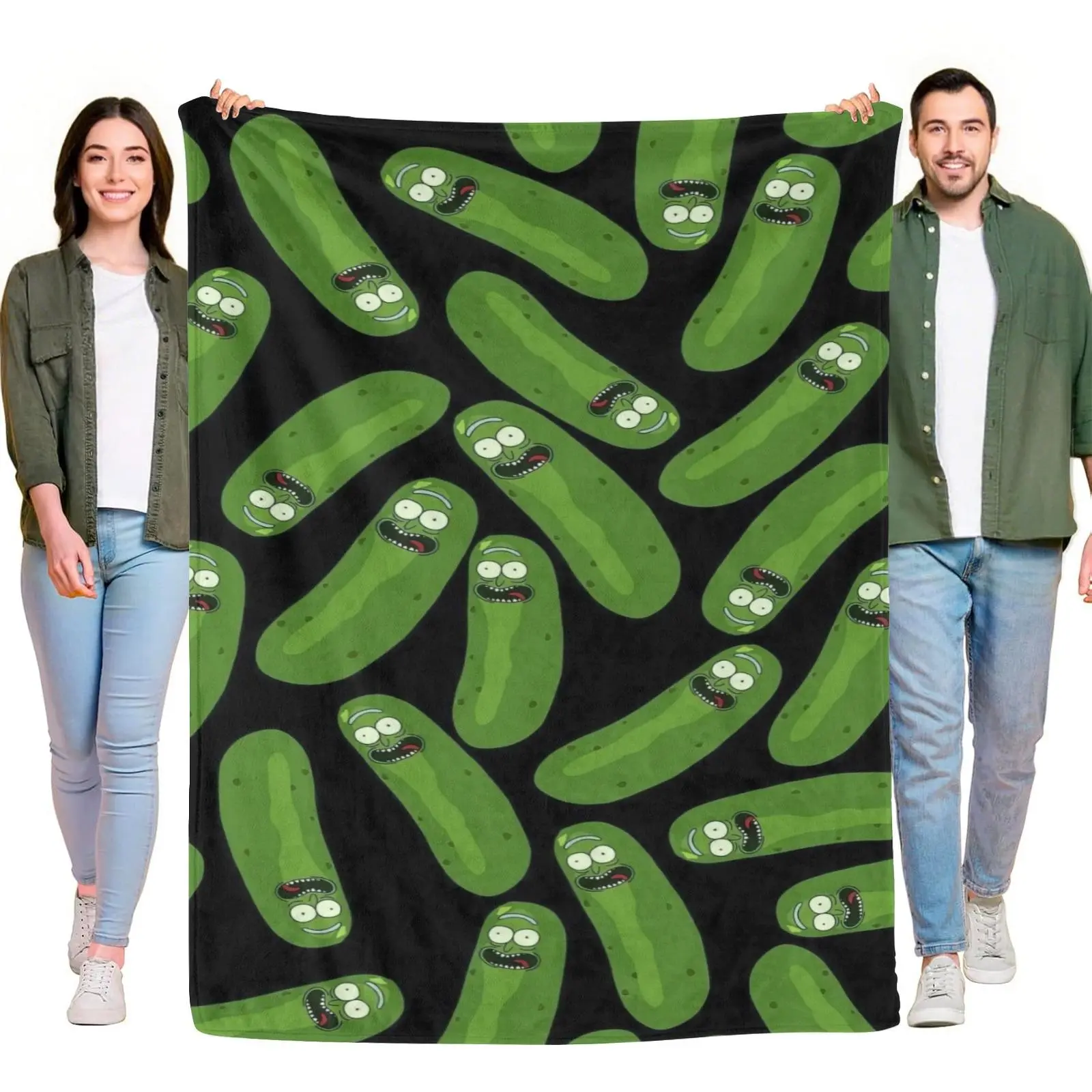 Funny Pickle Character Cartoon Seamless Pattern Flannel Throw Blanket, Weird Humor Novelty Lightweight Blanket Gift