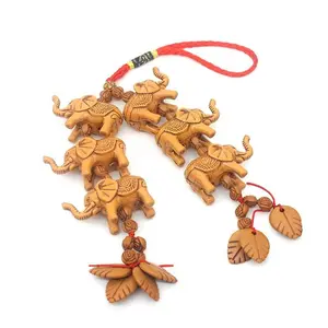 Elephant Wealth and Good Luck Keychain, Suitable for Men, Car Decoration, 3D Retro Peach Wood Elephant Phone Charm