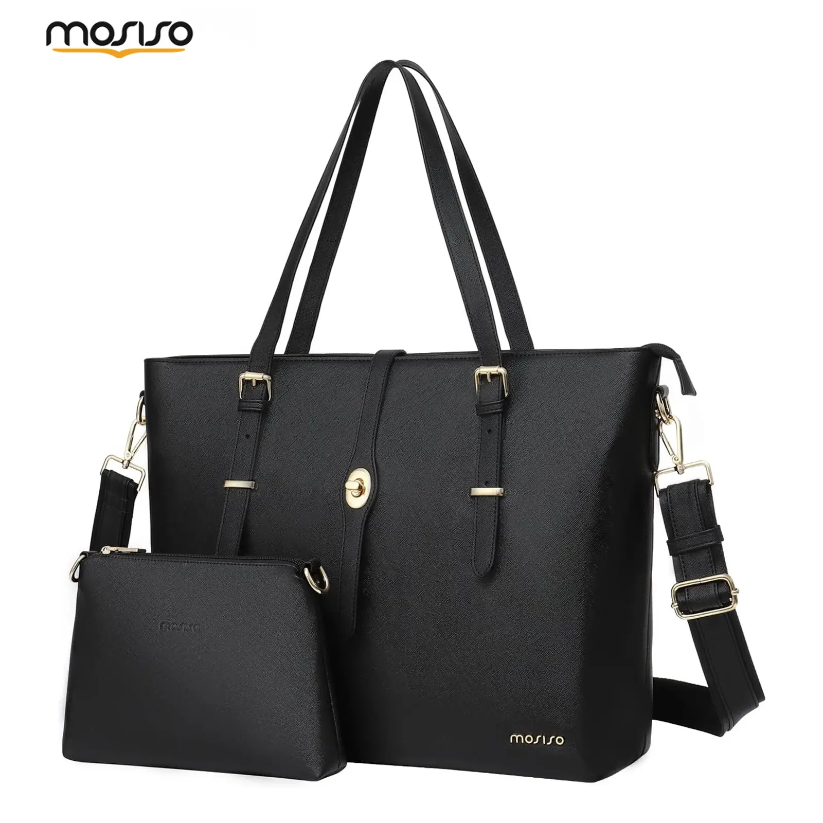 MOSISO Women's 15.6" PU Leather Laptop Tote Bag, Work Bag for Women with Removable Shoulder Strap & Small Purse, Large Tote Purse for Office Business Travel, Work Bags For Women