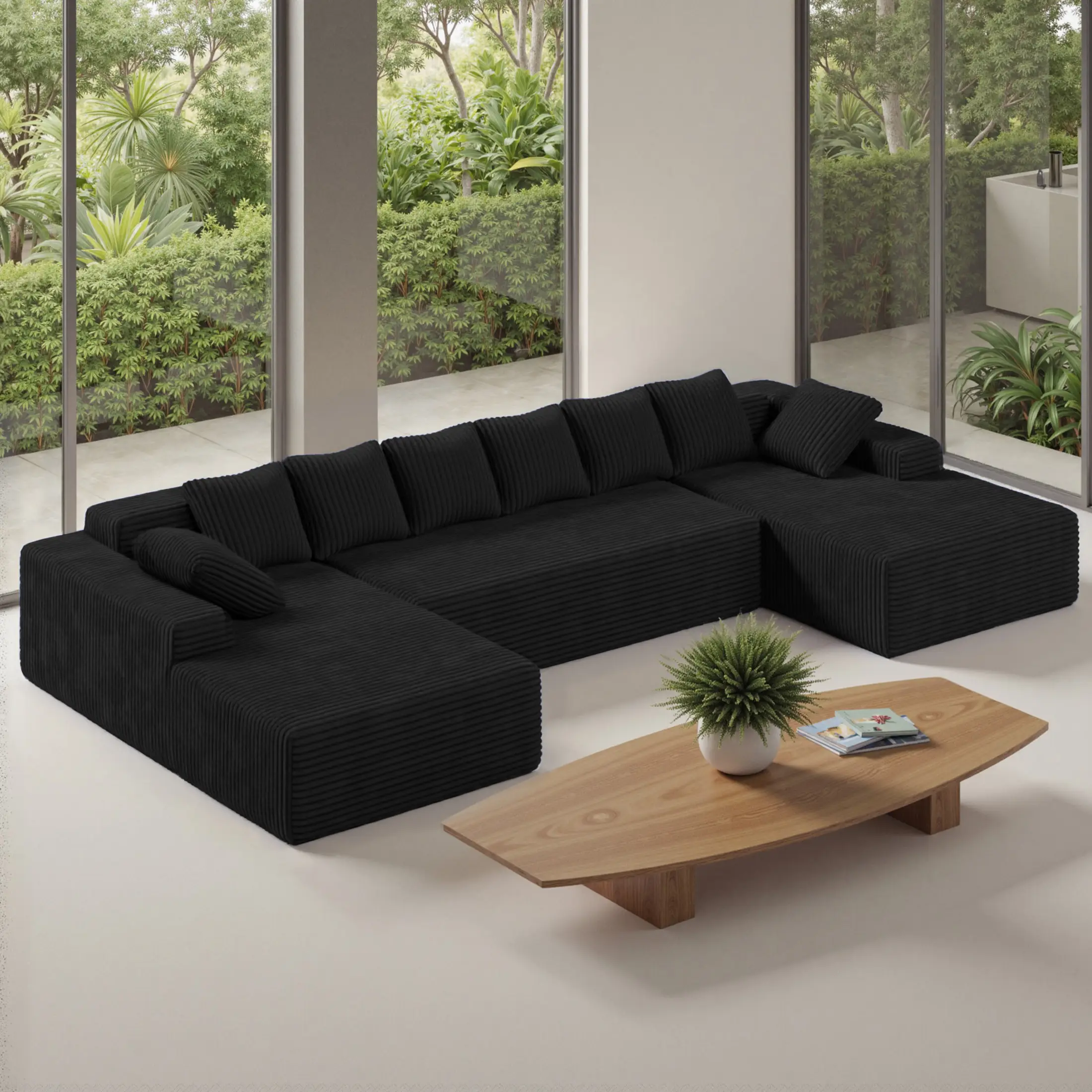 【3 Packages shipping】131'' Large Sectional Couches with Chaise Lounge, U-Shaped No Assembly Required Deep Seat Modular Cloud Sofa for Living Room 1PCS