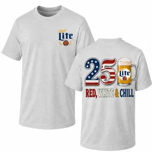 Red White & Chill Graphic T-Shirt, Funny 4th Of July Beer Lover Tee, Patriotic America Shirt for Men Women, Vintage USA Independence Day Party Shirt, Casual Crew Neck Comfort Cotton Graphic Tee, Summer Patriotic Outfit Gift