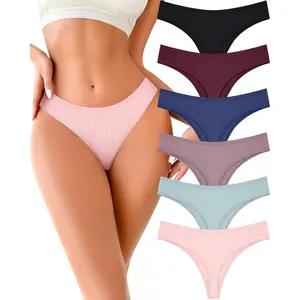 ‌Women's Cotton Thong Underwear 6-Pack - Everyday & Intimate Wear - Soft Low Rise Sexy Panties (S-XXXL)‌