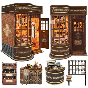 Spilay DIY Miniature Book Nook Kit, Dollhouse Tiny House Model Build Bookshelf Decor, Bookends Model Kit with dust Cover & LED for Teens and Adults Gifts(Magic Shop)