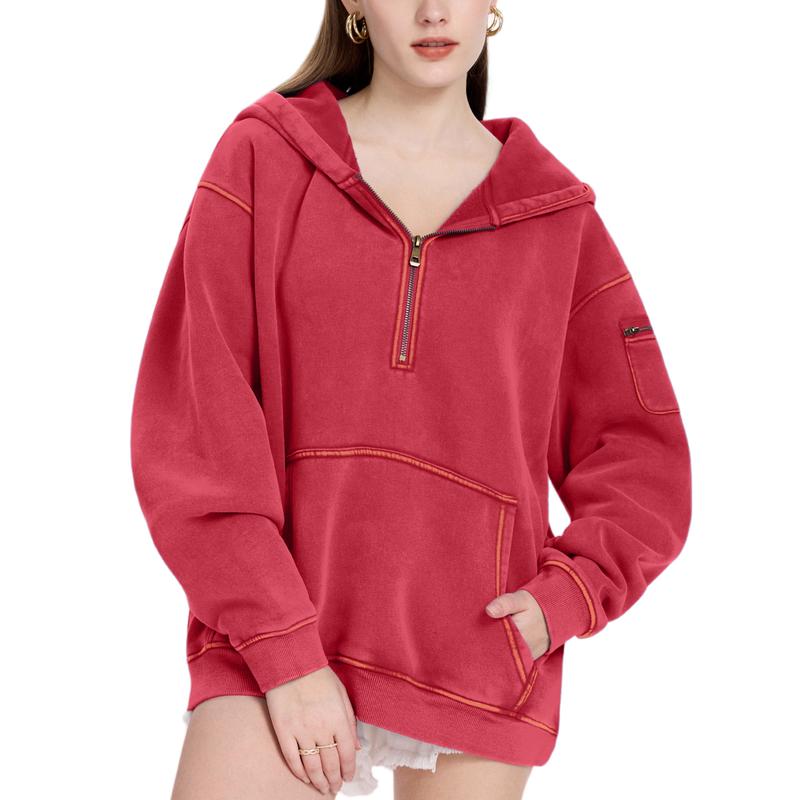 FAIABLE Hoodies Vintage Acid Washed Heavyweight Fleece Half Zip Unisex Hoodie for Women with Kangaroo Pocket & Earbud Sleeve Pocket Casual Aesthetic Streetwear Style Essential Comfort Hoodies FAIABLE Hoodies Vintage Acid Washed Heavyweight Fleece Half Zip Unisex Hoodie for Women with Kangaroo Pocket & Earbud Sleeve Pocket Casual Aesthetic Streetwear Style Essential Comfort Hoodies