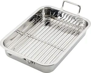 Classic Traditions Stainless Steel Roaster/Roasting Pan with Rack, 17 Inch x 12.25 Inch Utensils Handles