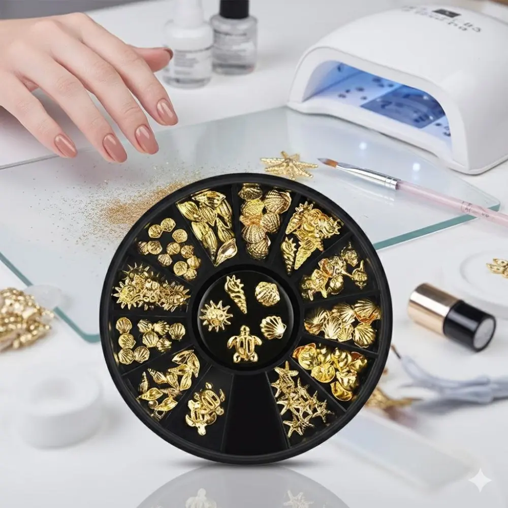 Ocean-Inspired Nail Art Kit: 3D Starfish & Shell Metal Studs, Shimmering Glitter Gems, Star Pattern Rhinestones, Scratch-Resistant Charms, Anti-Tarnish Coating, Independent Storage, Perfect for DIY Manicures & Salon Decor