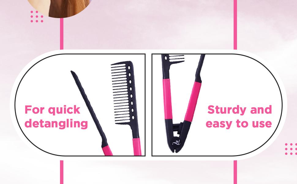 Herstyler Straightening Comb For Hair, 2 Pack - Flat Iron Comb For Great Tresses With A Firm Grip (Pink) Brush Handy