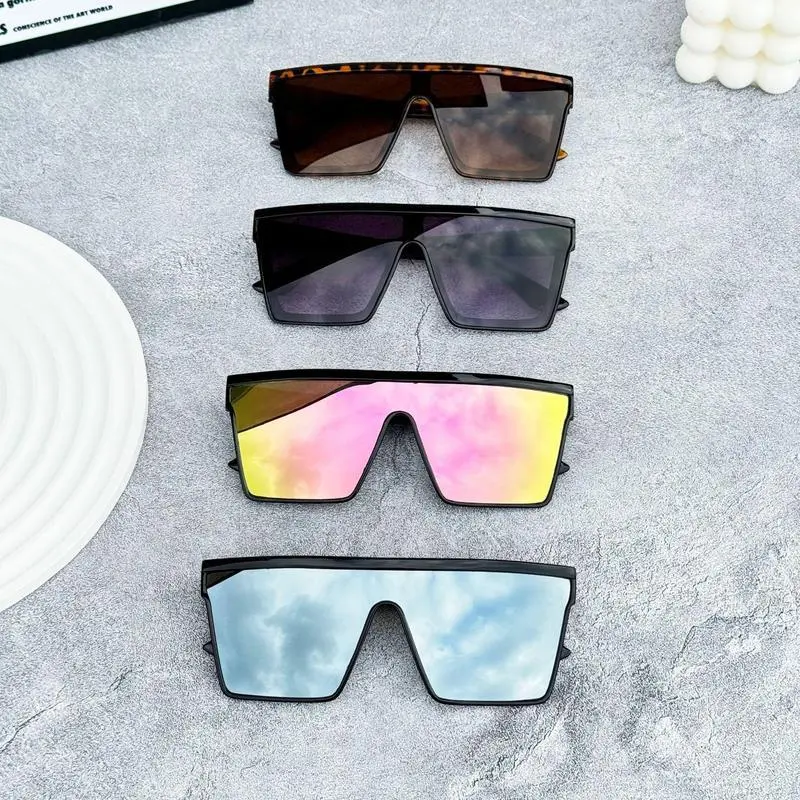 2026 4pcs Punk Polarized Sports Sunglasses for Women Men, Large Frame One-Piece Design, Nighttime Yellow Tint Lens, UV Protection for Riding, Driving, Golf, Streetwear & Festival Gift Giving