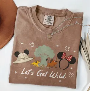 Coquette Bow Safari Lion Inspired Family Vacation T-Shirt, Let’s Get Wild Theme Park Graphic Tee, Animal Kingdom Style Unisex Trip Gift for 2026 Family Matching Outfit