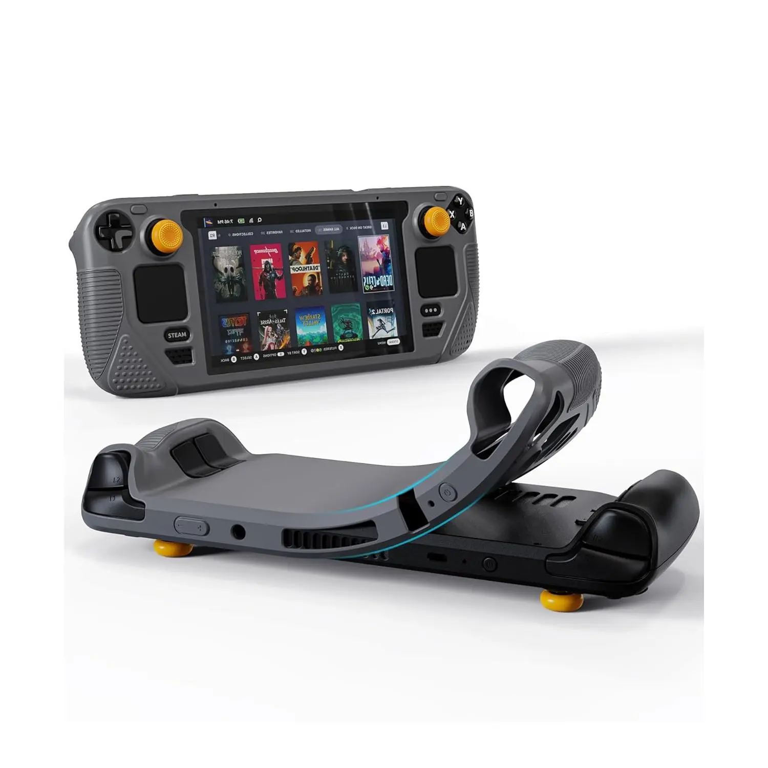 Syntech SYNM053B Black Silicone Protective Case for Handheld Steam Deck Console (OLED/LCD) - All-Round Protection, Perfect Fit, Enhanced Fit & Alignment, Non-Slip Thumb Grips