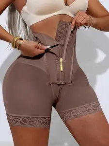 Women's High Waist Zipper Shaping Bottoms, Fajas, Tummy Control Butt Lifting Breathable Shorts, Enhancer Shorts, High Elastic Fabric Shaper Panty, Suitable For Training, Sports
