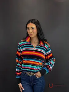 Rock&Roll Womens Multi Stripe All Over Print Pullover RRWT91R0BY