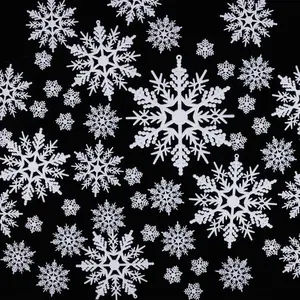 100 Pieces Plastic White Snowflakes Ornaments for Christmas Decoration DIY Craft Holiday Party Home Decoration Assorted Sizes