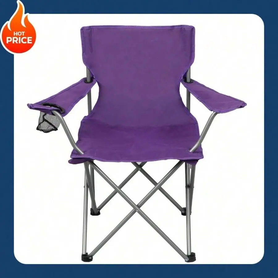 Folding Camping Chair With Cup Holder, Purple, Adult, Portable Folding Camping Chair