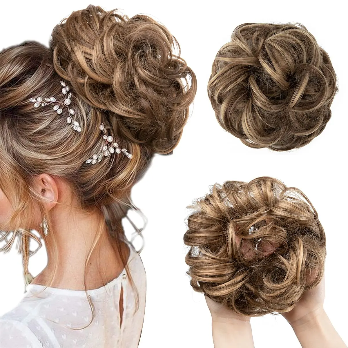 Synthetic Clip-in Hairpiece for a Thick, Wavy Messy Bun, Easy Chignon Updo Scrunchie for Women, Synthetic Clip Hairpiece