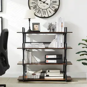 Furniture storage rack with multiple layers of storage space 4 Tier Office   Rustic Wood Metal Bookshelves Freestanding Open Book , Industrial Tall Corner  Easy to Assemble for Home Office, Living Room and Bedroom, ikea kallax rotating billy shelf