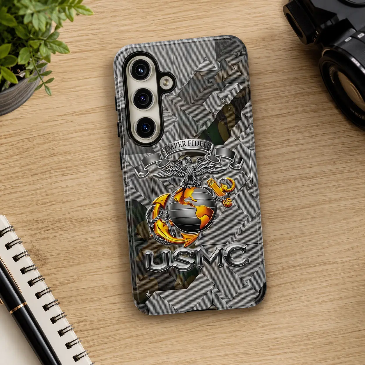 USMC Semper Fidelis Hard Plastic Phone Case - Eagle Globe Anchor Marines Pride Tactical Armor Cover with Glossy Finish, Wireless Charge Compatible for Galaxy S21-S26 Series, Protective