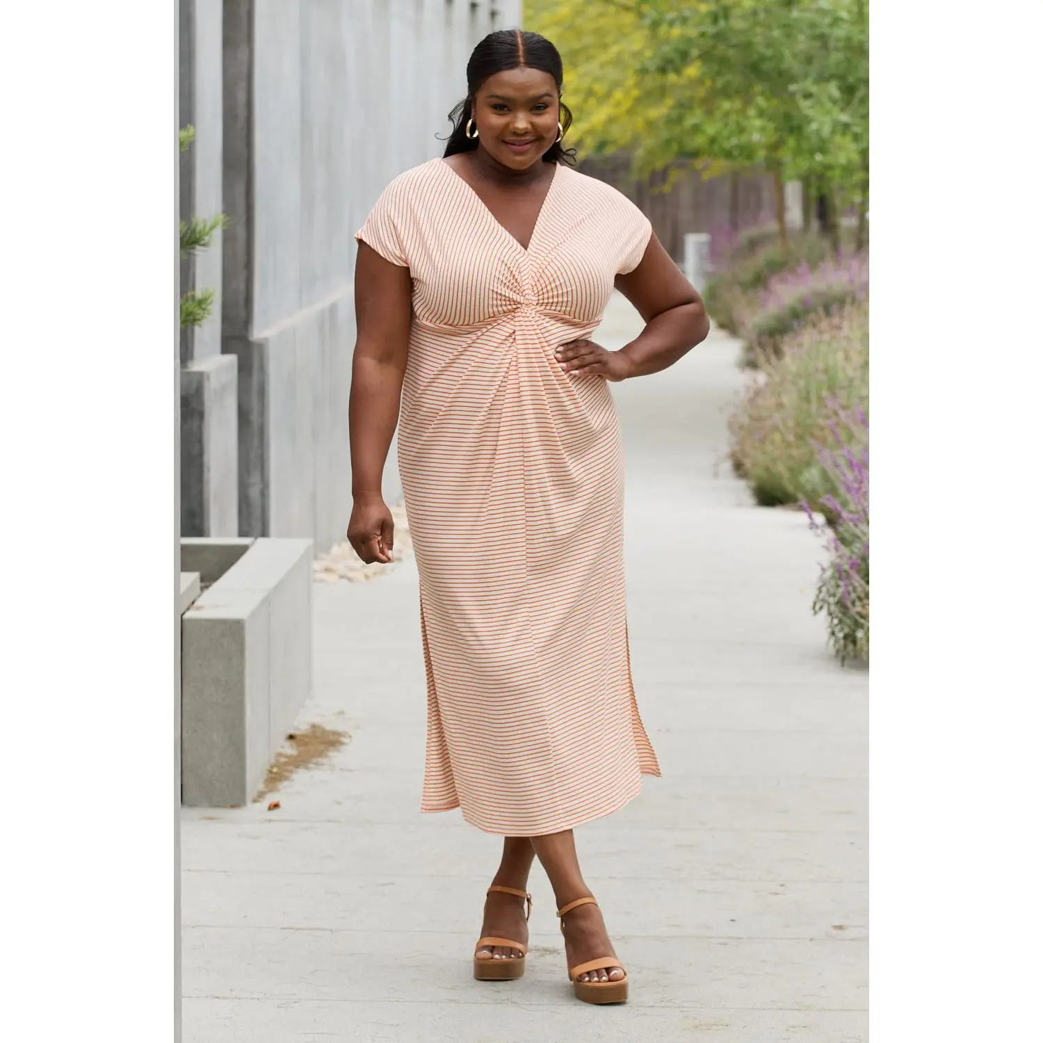 Striped Twisted Detail Maxi Dress in Light Tomato