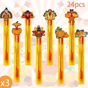 24-Pack Turkey Thanksgiving Bubble Tubes and Sticks - Light Pink, Teal, Sky Blue, Kids' Birthday Party Gifts, Shower Decorations (Solution Not Included) - Party Gift Supplies