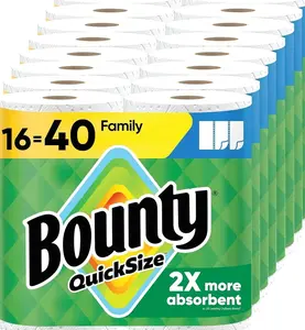Bounty Quick-Size Paper Towels, White, 12 Family Triple = 40 Regular Rolls