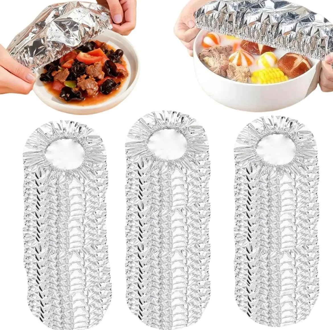 50 PCS Reusable Insulated Aluminum Foil Cookware Food Covers, Elastic Dish Covers for Meal Prep, Insulates Heat, Keeps Fresh, Universal Fit for Bowls & Plates, Easy to Clean