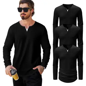 Mens V-Neck T Shirts Casual Fashion Longline Shirt Tee for Men