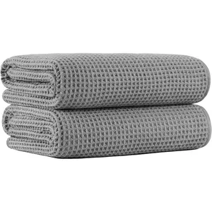 ber Waffle Bath Towels, 2 count, , Soft, Absorbent, Fast Drying, Lint Free (Gray)