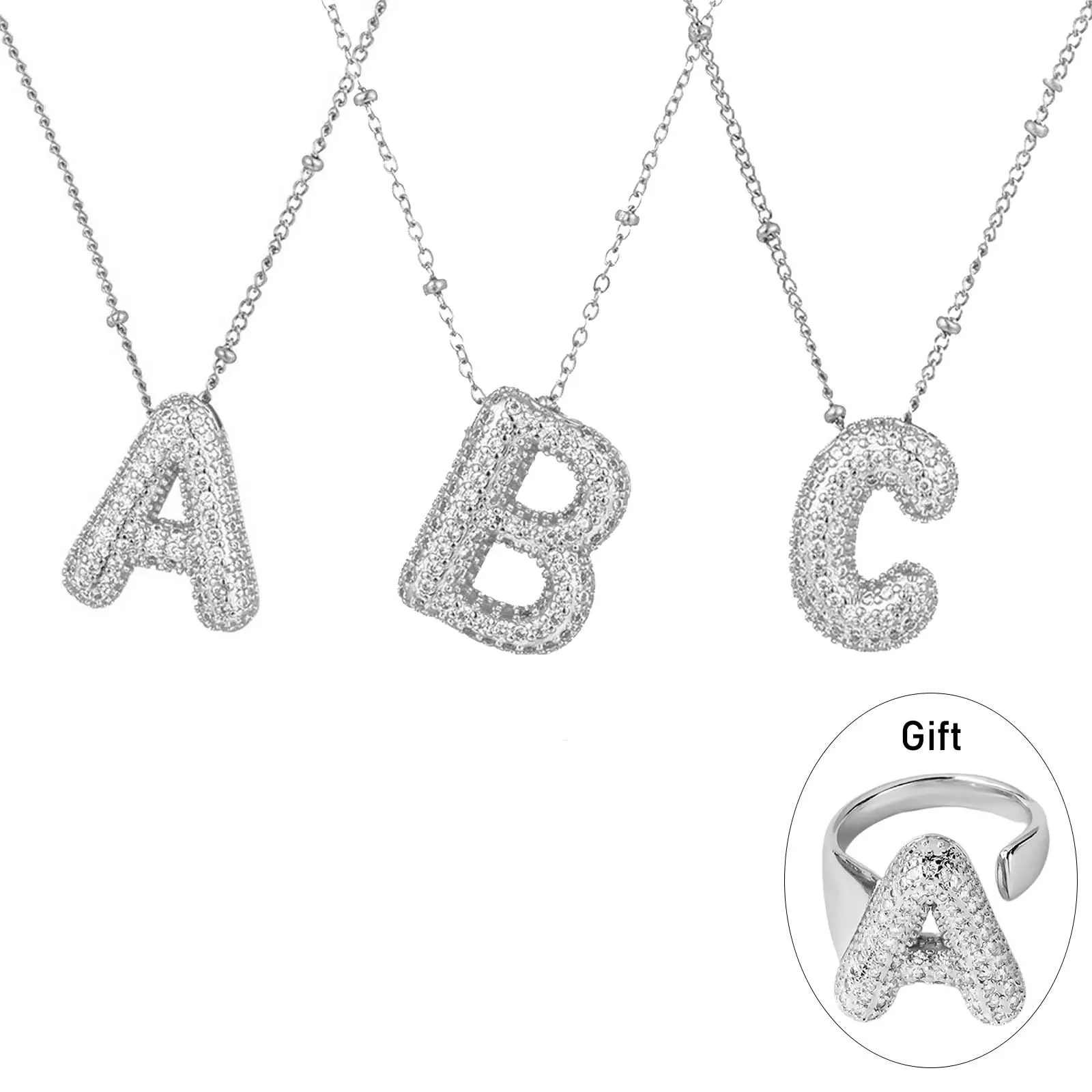 Silver Round Bead Chain 26 Letters Necklace 17.71 Inch Girls Women's Name Initials Holiday Birthday Gift Jewelry