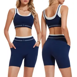 Women's 2-Piece Seamless Yoga Set - Polyester Blend Airfree Workout Outfit, High-Waist Long Shorts Leggings & Sport Bra, Female Athletic Training Clothes for Gym, Spring Glow Up, Yoga Outfit