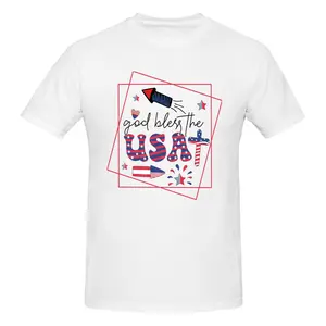 Vintage God Bless The USA Letter T Shirt Red Frame Firework Rocket Cross American Flag Graphic Short Sleeve Top 4th Of July Independence Day Patriotic Faith Casual Tee Men Women Summer Outfit