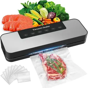 Food vacuum sealing machine, portable and compact, with automatic sealing, dry and wet modes, suitable for vacuum low-temperature cooking, meal preparation, pickling, food storage and leftovers, including vacuum sealed bags (silver)
