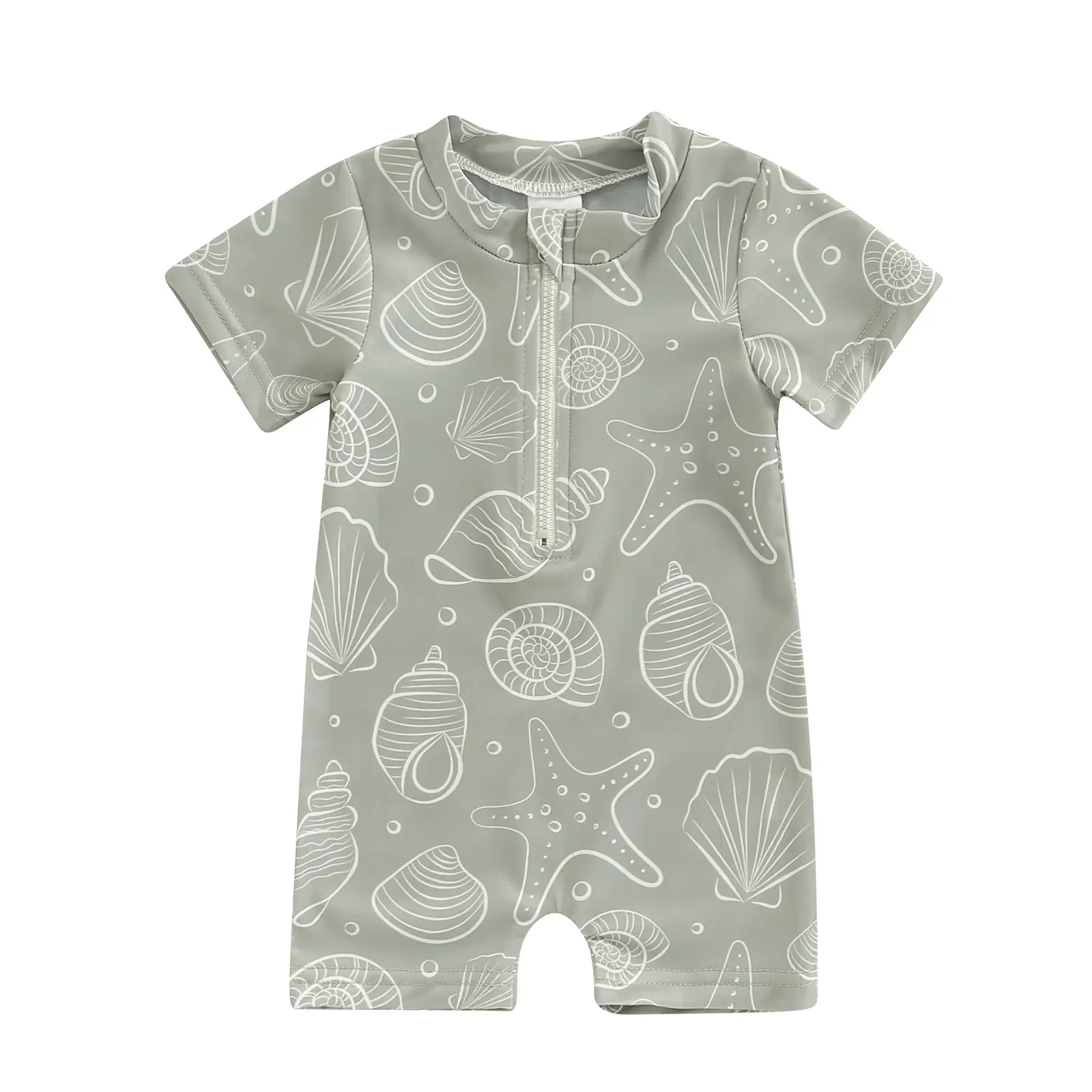 Kids Boys Summer Swimwear 0-3 Years Casual Cute Sea Element Prints Zipper Short Sleeve Monokini Swimsuit Beachwear Bathing Suit