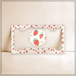 Pink Strawberry Hearts License Plate Frame – Car Decor