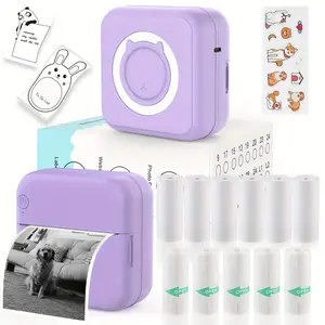 Inkless Mini Thermal Pocket Printer, Wireless Mini Sticker Printer with 10 Rolls Thermal Paper for iOS&Android, Portable Mini Photo Printer for Notes Journal Memo Photo Study