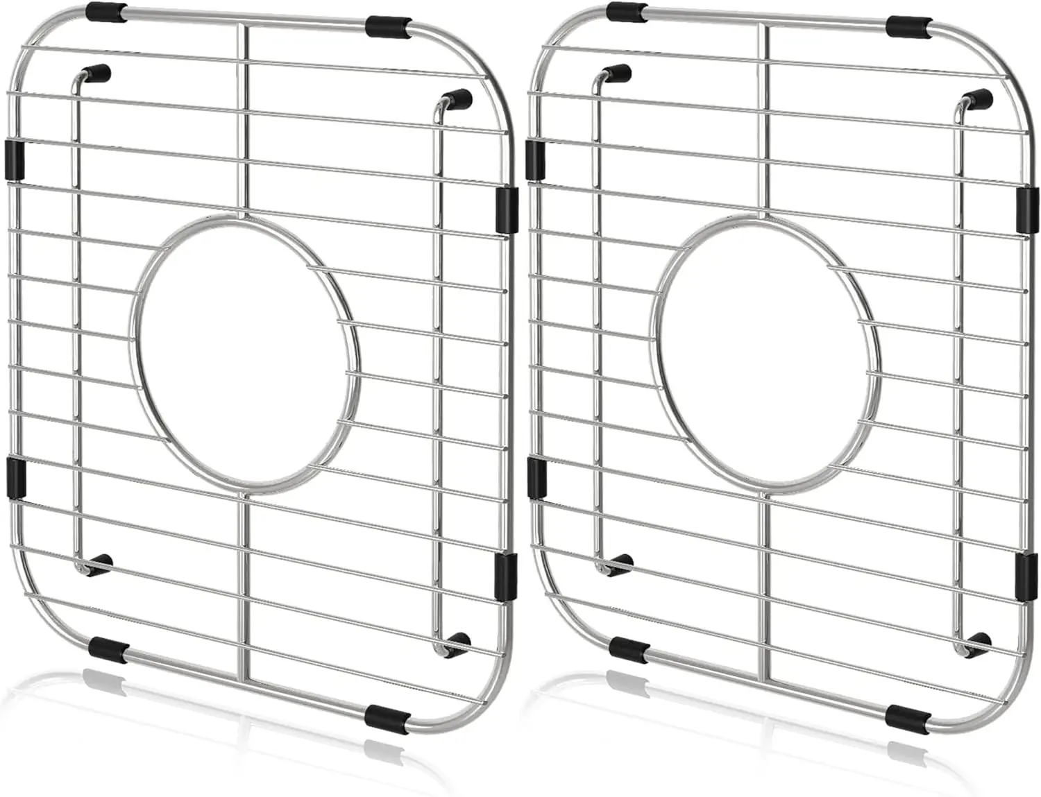 Orgneas Sink Protectors for Kitchen Sink, Universal Double Bowl Sink Bottom Grid 13.2"x11.6"x1.25", 304 Premium Stainless Steel Kitchen Sink Protector Grid Sink Grate Rack Centered Drain 2 Packs