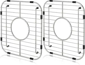 Orgneas Sink Protectors for Kitchen Sink, Universal Double Bowl Sink Bottom Grid 13.2"x11.6"x1.25", 304 Premium Stainless Steel Kitchen Sink Protector Grid Sink Grate Rack Centered Drain 2 Packs