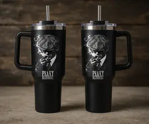 Dark Vintage Gangster 40oz Tumbler With Handle, Noir Smoking Man Design, Retro Aesthetic Travel Mug, Gift For Men, Street Style Cup