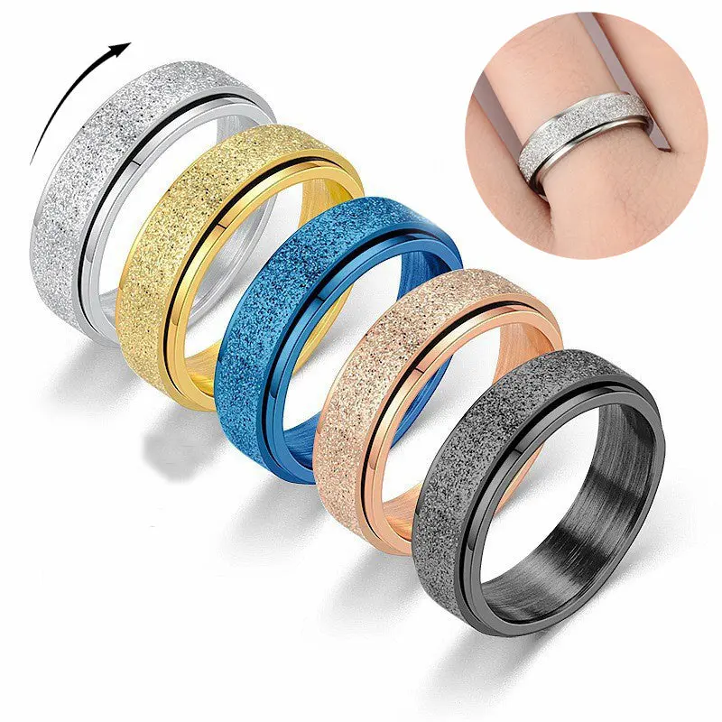 Geometric Cube Fidget Spinner Ring, Unisex Titanium Steel Stress-Relief Band, Colorful Stackable Fashion Jewelry, Geometric Rings, Stackable Finger Rings