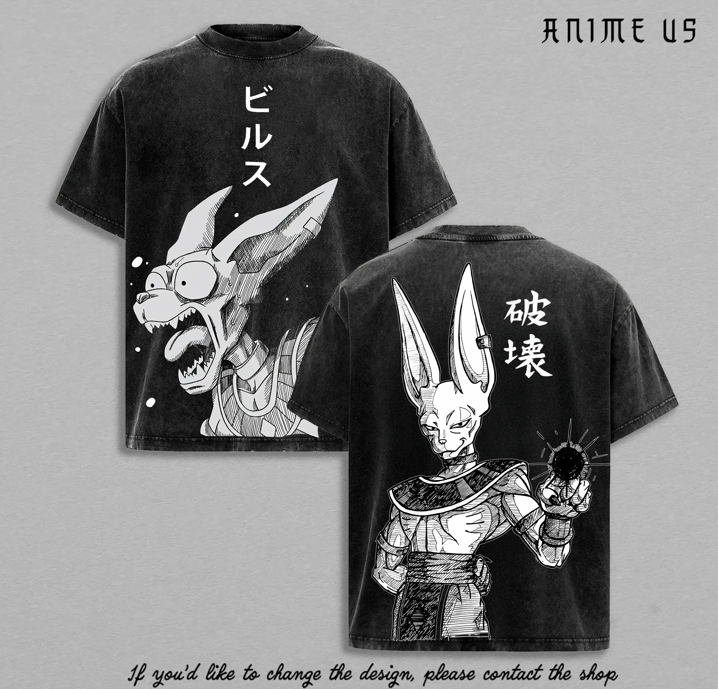 Beerus Inspired God of Destruction Vintage Washed Oversized Graphic T‑Shirt, DB Super Retro Divine Energy Anime Streetwear Tee, Black & Grey Casual Fan Gift Top For Manga Enthusiasts