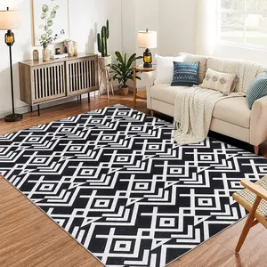 GARVEE Washable Modern Area Rug Collection: Soft Moroccan Geometric Rugs in 5x7, 8x10, 9x12 Sizes, Ultra-Thin Low Pile, Stain Resistant, Non-Slip, Available in Black, Grey, Blue for Living Room, Bedroom, Dining Room
