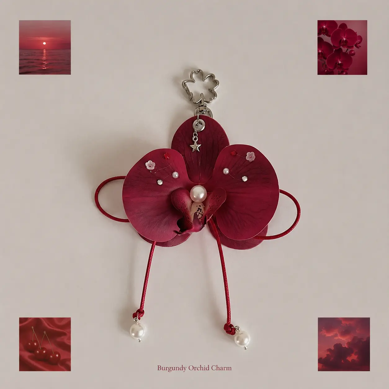 [NEW] Burgundy Handcrafted Mini Orchid Bag Charm -Summer Bag Charms – Cute Floral Keychain