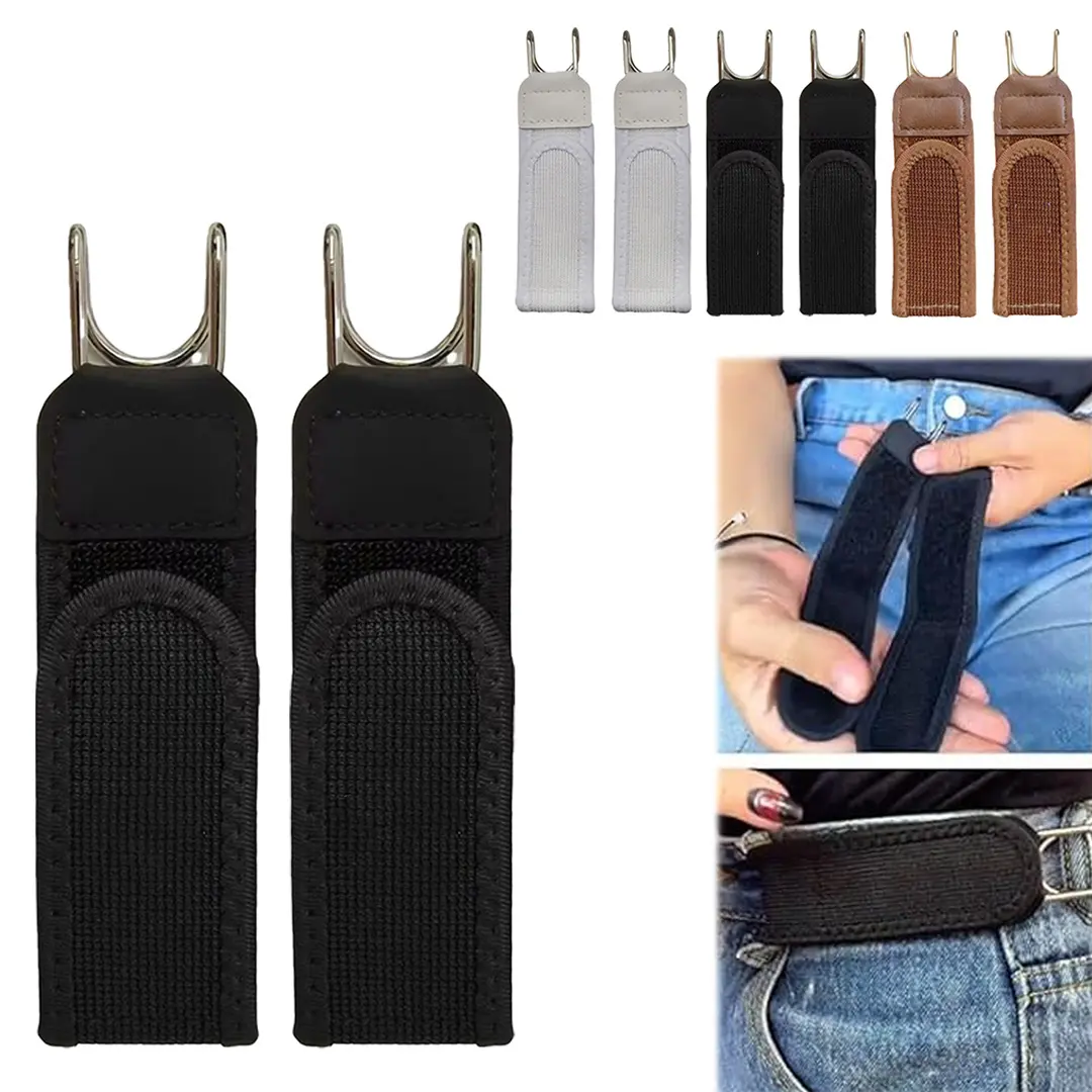 No Buckle Elastic Belt with Metal Hook – Tactical Buckleless Waist Belt Clips, Adjustable Stretch Belt for Men & Women, Invisible Lazy Belt for Work, Travel & Outdoor Use (2PCS)