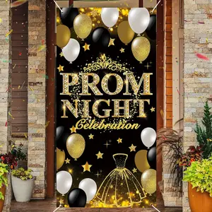Graduation Door Cover Decorations 2026 Prom Celebration Backdrop Black Gold Glitter Graduation Proch Sign Banner Congrats Grad Class of 2026 Party Supplies (Gold)180x90cm