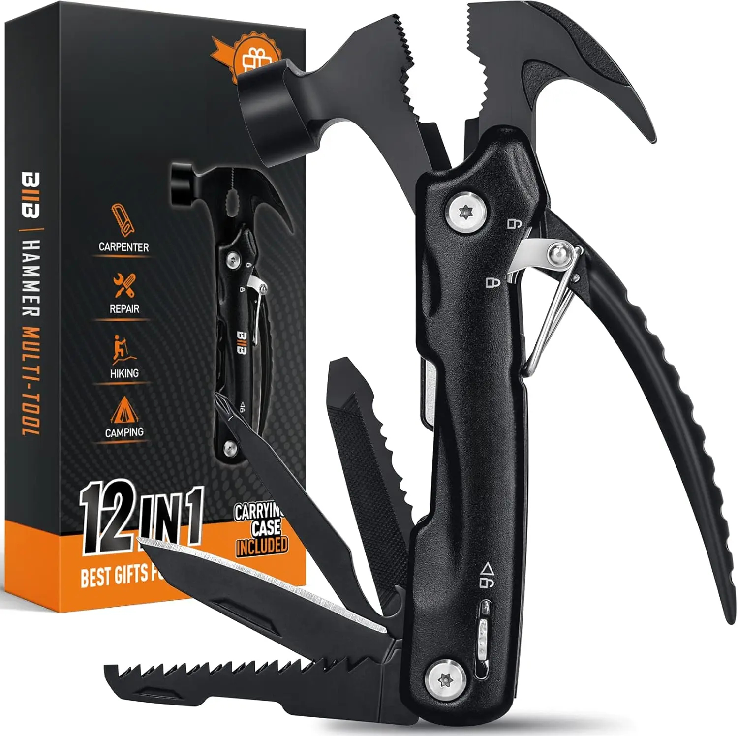 12-in-1 Hammer Multitool, Outdoor Camping Survival Gear Tool, Perfect Fathers Day & Birthday Gifts for Men, Dad, Husband, Ideal Gift from Daughter or Son