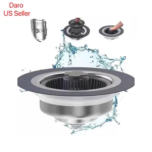 Daro Upgraded 3 in 1 Kitchen Sink Drain Protector, Stainless Steel Metal Pop Up Sink Stopper, Anti-Clogging Basket Strainer with Foldable Handle